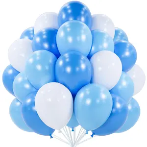 PartyWoo Blue and White Balloons 100pcs 12 Inch Pearl Light Baby Pastel Sky Blue Matte White Balloons for Graduation Baby Shower Birthday Gender Reveal Anniversary Under the Sea Party Decorations