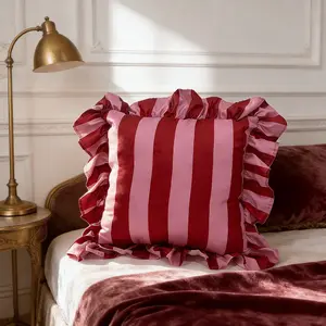 Sweet Striped Vintage Ruffled Pillow Cover with Insert, Soft Fabric, Home Decor & Gift Choice, Durable Comfortable Bed Accessory
