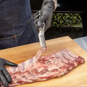 BBQ Rib , Rib Membrane Remover Stainless Steel Tool Kit, with Arc Clamp & Non-Slip Grip, Ergonomic Design for Easy Membrane Removal, Dishwasher Safe BBQ Accessories (1 PC) Utensils