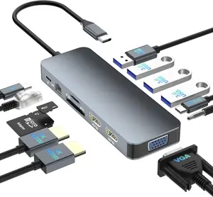 Docking Station for ///Surface Laptop, Dual HDMI Adapter for 2 Monitors, 13 in 1 USB C Hub With HDMI/VGA/USB/PD/Ethernet/SD/TF/Audio