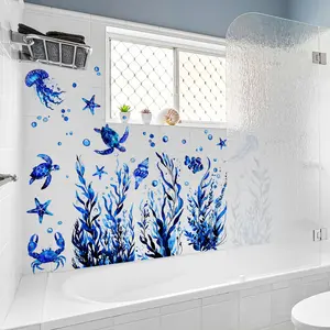 A set (30*60cm*4pcs) of marine life jellyfish and turtle bubble bathtub stickers, suitable for living room, bedroom, bathroom, and home background decoration Bathroom Decoration Accessories - MS4452-ZC