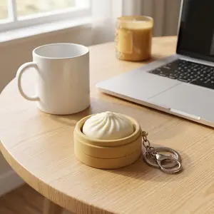 1pcs/3pcs Steamed Bun Fidget Keychain - Cute Silicone Stress Relief Toy, Press Button Decompression Key Ring, Realistic Food Bag Charm, Backpack Pendant Gift for Anxiety Relief