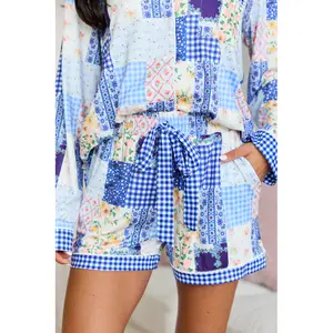 Cozy Crush Pajama Shorts - Patchwork Pop Blue