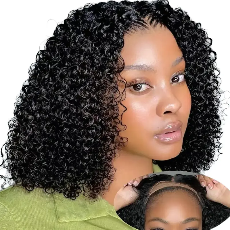 【Black Friday】Beginner Friendly Curly Human Hair Bob Wig - 5x5 HD Lace Frontal, Glueless, Pre-Plucked, Pre-Styled Natural Black Short Human Hair Wig for Easy Wear-and-Go Use, Beginner Friendly Wigs, Glueless Wigs Human Hair