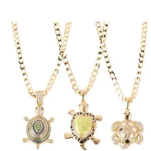 Luxury Turtle Pendant 14K Gold Plated Cuban Chain 16" 18" 20" Iced & Classic Styles 3mm Width High-Shine Finish Protective Strength Good Luck