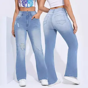 Women's High Elastic Distressed Slim Fit Denim Pants for All Seasons Comfortable Stylish Everyday Style Streetwear Jean Bottom