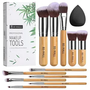 Christmas Gifts Travel Makeup Brush Set 11Pcs Bamboo Synthetic Kabuki Brush Set with Organizer Bag & Makeup Sponge travel makeup teen makeup
