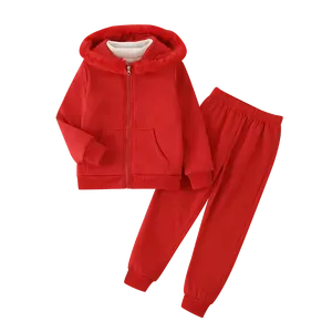 2-piece girls hooded zipper sweatshirt elastic waist jogging pants suit children's leisure and comfortable sportswear 3-12 years old girls soft warm winter suit