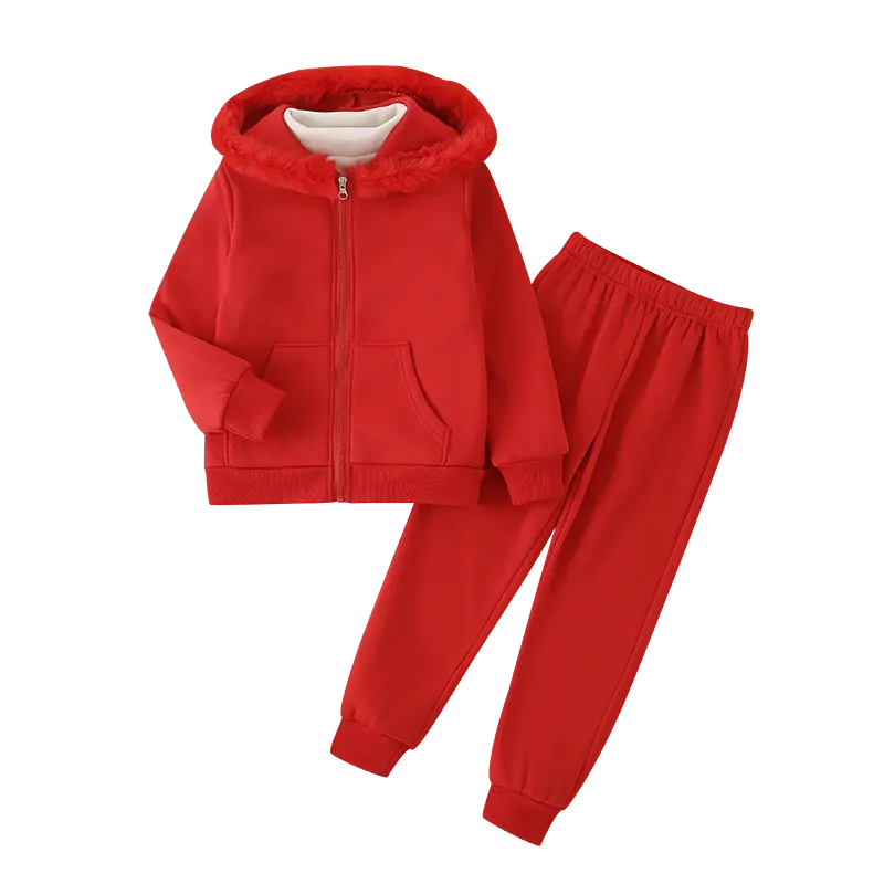2-piece girls hooded zipper sweatshirt elastic waist jogging pants suit children's leisure and comfortable sportswear 3-12 years old girls soft warm winter suit