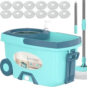 Spin Mop and Bucket with 12 count Mop Heads(Light Green)
