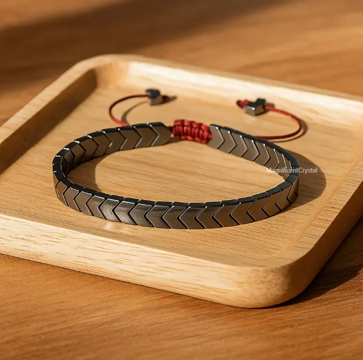 Men's Matte Natural Hematite Stone Bracelet - Adjustable, Dainty, Daily Wear Healing Energy Jewelry Gift for Focus, Mental Clarity, Energetic Vibes, Crystals Bracelets for Gifting