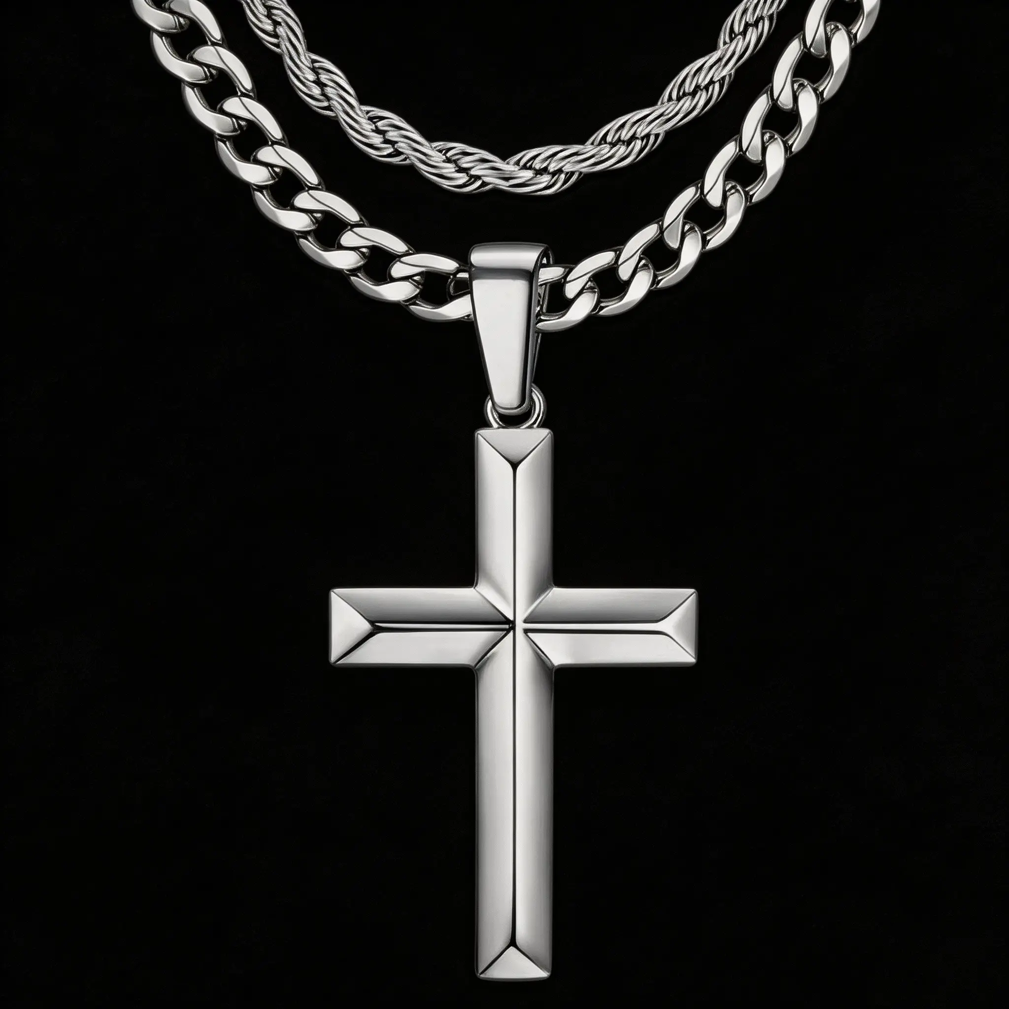 Stainless Steel Double Layered Cross Necklace set for Men & Women,Comes with Two Chains (22" & 24") to Wear Alone or Layered | Faith Cross Pendant, Simple Christian Religious Gift for Daily or Gift-Giving