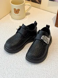 Knitted Leather Shoes with Metal Buckle, Thick Sole, Cool and Stylish Casual Shoes for Boys and Girls