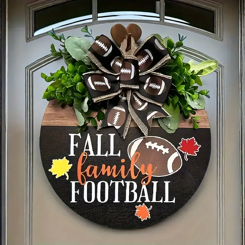 Fall Family Football Letter & Football Bow Design Door Hanger, Rustic Farmhouse Wooden Hanging Sign, Fall Front Door & Porch Decor, Football Season Welcome Decoration, Housewarming Gift for Any Occasion