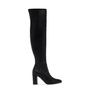Adeline Chunky Heel Over The Knee Boots - Black