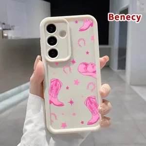 Pink Cowboy Dreams Pattern TPU Phone Case Compatible with Galaxy S23 Ultra S24 Plus S25 S22+ Shockproof Full Camera Protection Durable Slim Silicone Cover Smartphone Casing