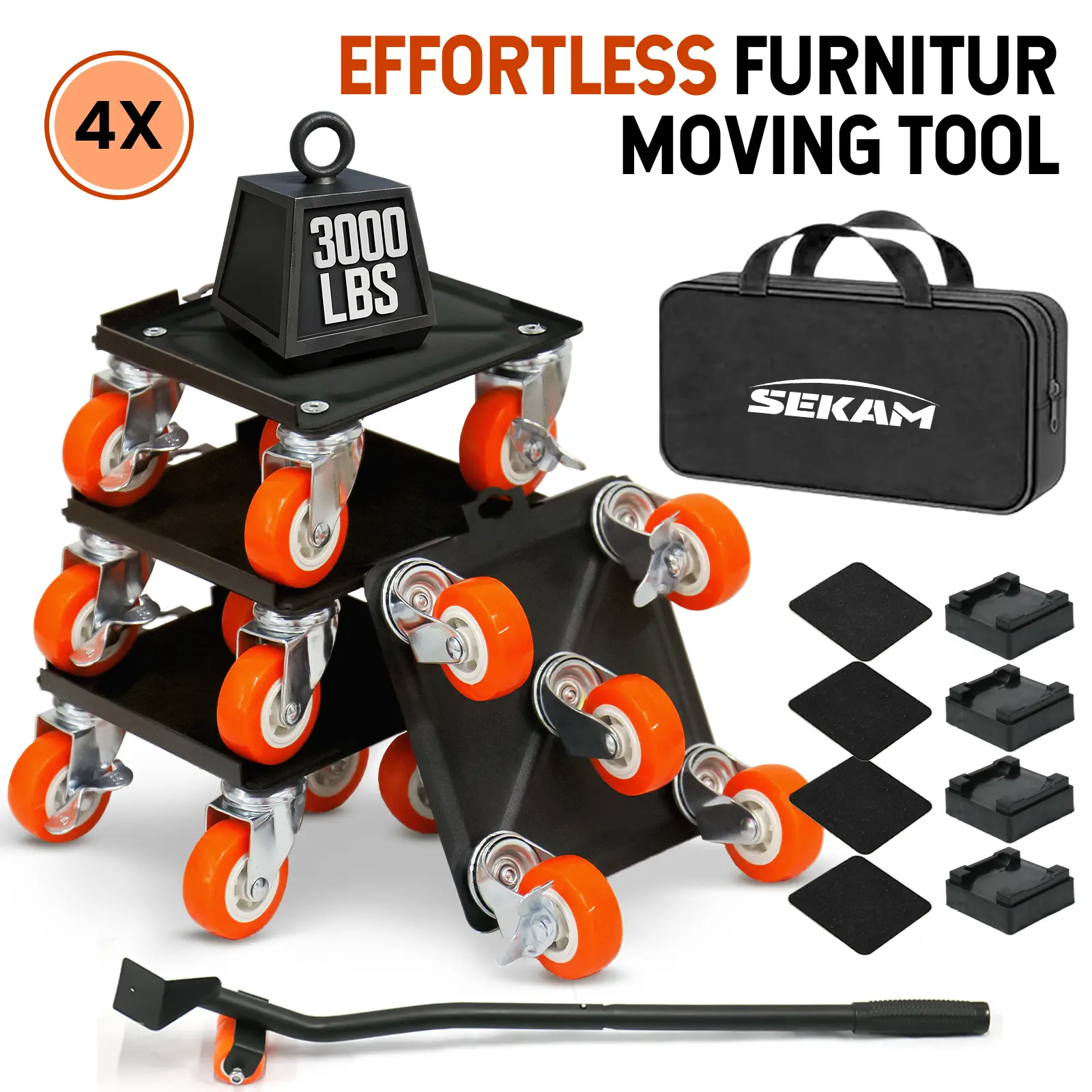 SEKAM Heavy-Duty 5-Wheel Furniture Mover Set with Furniture Moving Casters, 1332lb Capacity, 360° Swivel Wheels for Easy Sofa & Refrigerator Movement on Hard Floors, Wheels Furniture Sets