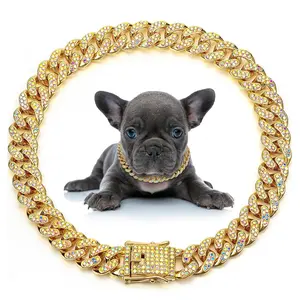 1 PCS Rhinestone Dog Chain Necklace with Secure Buckle, dog collar metal Cuban chain dog collar, with safety buckle, fashionable pet accessory, suitable for small, medium-sized pets, pet styling accessories