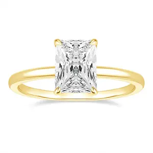 EAMTI 14K Gold Plated Engagement Rings 3CT Radiant Cut Solitaire Cubic Zirconia CZ Wedding Promise Rings for Her Wedding Bands for Women