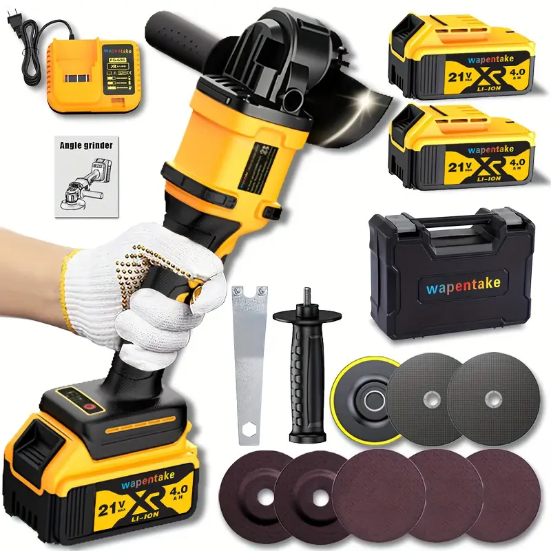 Wapentake 21V Heavy-Duty Cordless Angle Grinder Set, Rechargeable Lithium-Ion Tool With Fast Charger, Abrasive Discs For Steel Cutting Polishing Workshop Construction #CordlessAngleGrinder #21VPowerTools #MetalCuttingGrinder# grainer