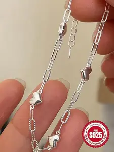 S925 Sterling Silver Simple Heart Design Heart Shaped Bracelet, Fashion Jewelry for Party, Daily Clothing Decor, Trendy All-match & Exquisite Jewelry for Birthday Gift