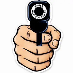 Smile and Wait for the Flash Gun Sticker Car Bumper Decal - Premium Die-Cut Finish Waterproof UV Protected Adhesive for Car Windows Laptops & More