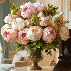 A  13-Head Artificial Champagne Peony Bouquet - Lifelike Home & Event Decoration, Festival Floral Arrangement | For High-End Indoor & Outdoor Weddings, Valentine's Day Gifts, Office Reception | Fade-Resistant Design,  Decorative Ornaments flowers bouquet