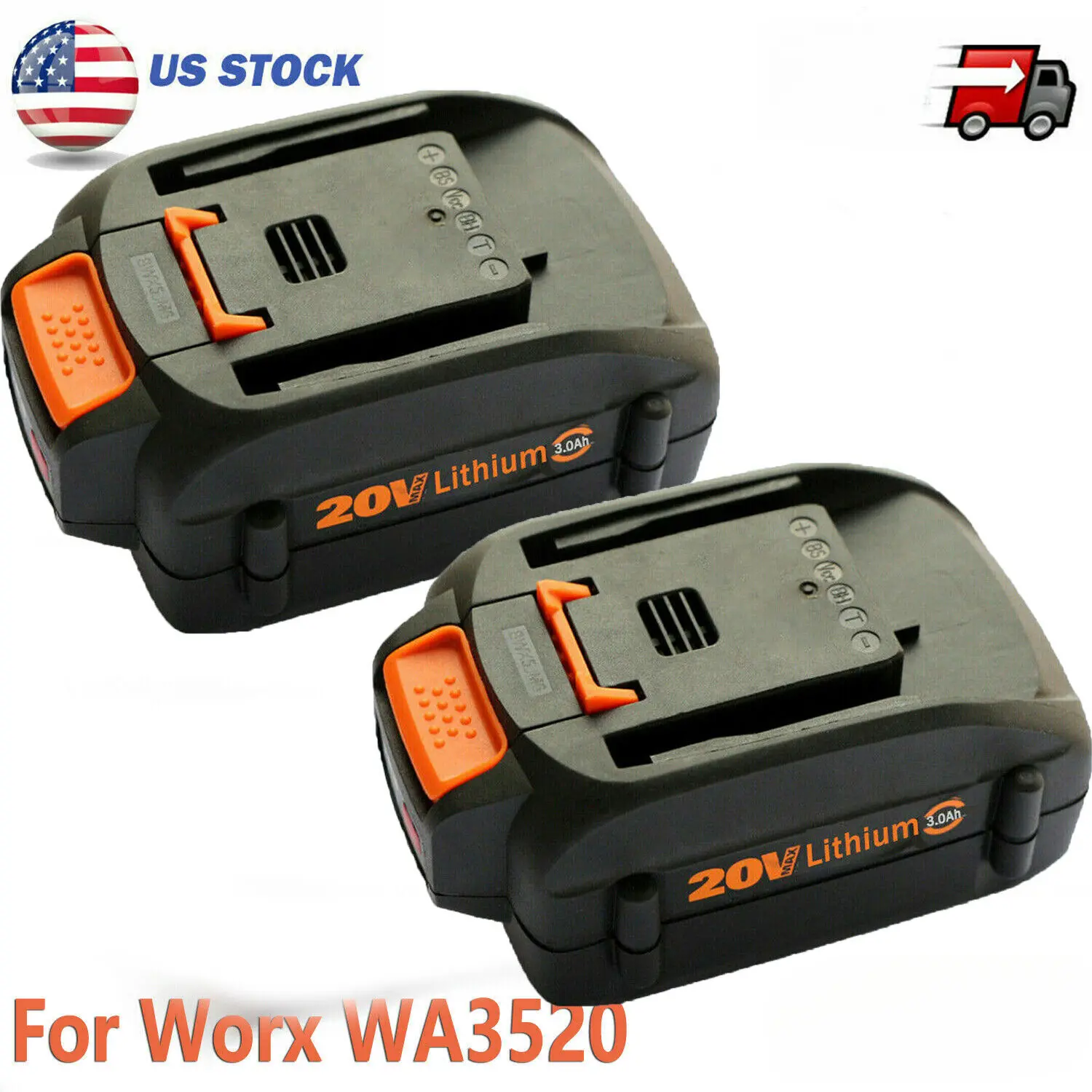 2-Pack 20V MAX 3.0Ah High-Efficiency Lithium Ion Power Tool Batteries, Memory Free, Compatible with WORX WA3520, WA3525, WA3575, WG155, for Cordless Power Tools