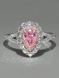 1 PC Elegant Pink Cubic Zirconia Cluster Stone Engagement Ring For Women For Wedding Party Jewelry Valentine's Day Gift Cubic Zirconia Rings