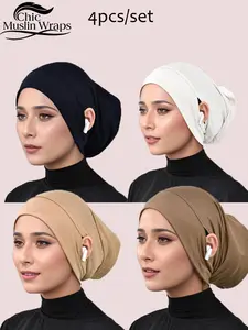 Women's Pure Color/pastel Stretch Hijab Caps, Ear-Exposed Tube Hats, Soft Breathable Inner Cap, Daily Wear Accessories, Hijab Turban