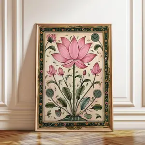 Pink Lotus Flower Art Print: Vintage Botanical Wall Decor