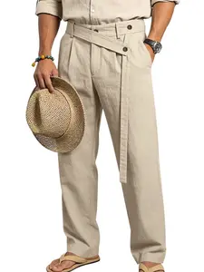 Men's Italian Napoli Gorgias Old Money Style Comfy Loose Fit Casual Loose Hemp Commuter Straight Leg Long Pants, Comfortable and Stylish Everyday Wear