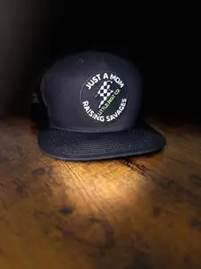 "Just a Mom Raising Savages" Patch Adult All Black Snapback