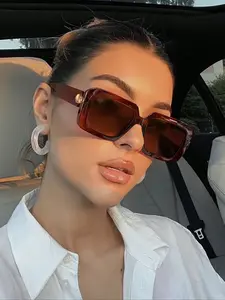 Women's Colorblock Retro Gem Rectangular Sunglasses, Lightweight Durable UV Protection, Casual Fashion for Outdoor Events & Gifts