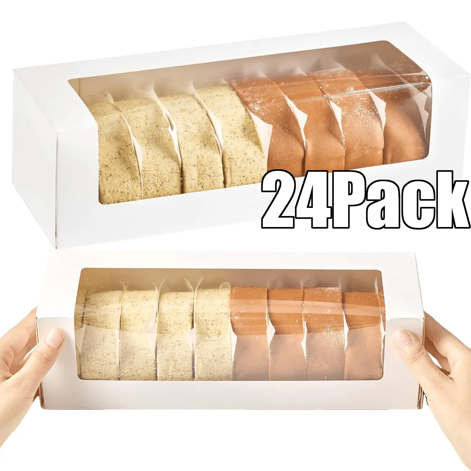 Pack Of 24 Roll Cake Boxes, Loaf Pumpkin Roll Boxes, White Bakery Boxes with Window, Auto-Popup Pastry Boxes