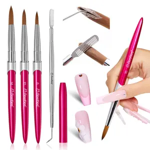 Beetles Acrylic Nail Brush - 3pcs Size 6/10/14 Kolinsky Acrylic Nail Brushes with Cleaner Tool for Acrylics Powder, Nails Extension, 3D Carving Nails Art Tools Home DIY Salon Manicure Design Tool