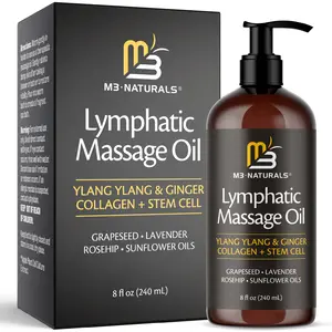 Ylang Ylang + Ginger Lymphatic Drainage Massage Oil – with Collagen & Stem Cells for Circulation, Detox & Cellulite Removal – Body Oil for Muscle Relief, Skin Firming & Relaxation – 8oz by M3