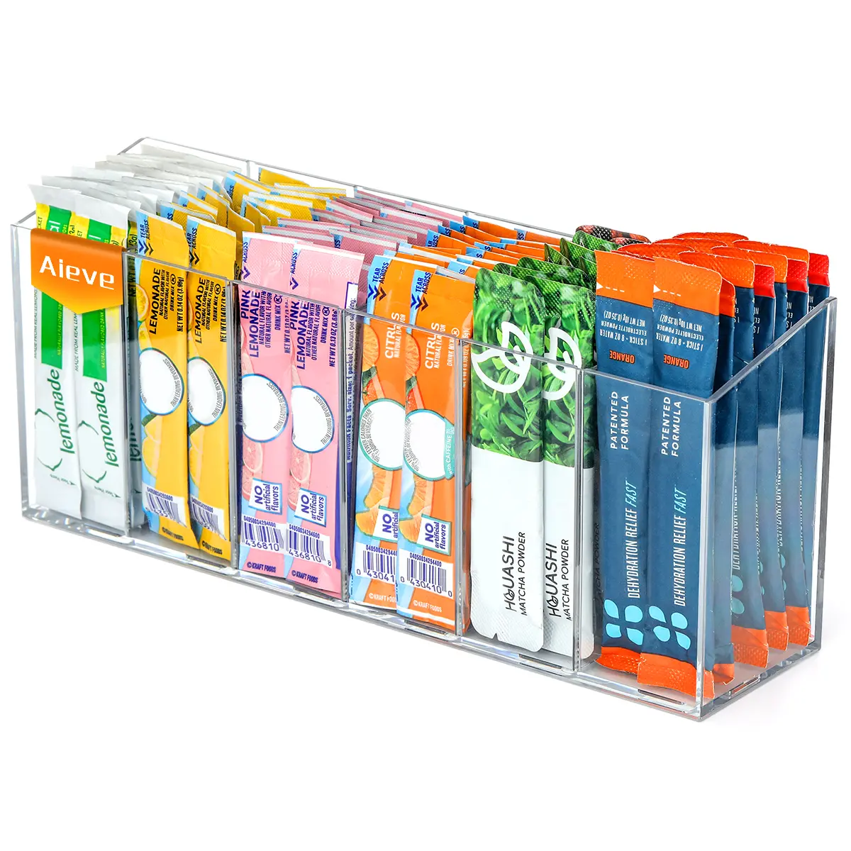 Multi-Purpose 6-Compartment Beverage Station Organizer. Transparent Drink Packet Holder & Tea Caddy with Removable Dividers.Clear Drink Packet Organizer for WaterTok - 6 Compartment Water Flavor Packet Holder with Removable Dividers.#dealsforyoudays