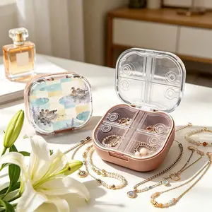 Duck Flock Perching On Bank Mini Portable Double Layer Jewelry Box, Small Necklace Bracelet Organizer, Anti-tangle & Anti-oxidation, Multi-compartment, Compact Light Luxury Jewelry Storage Case