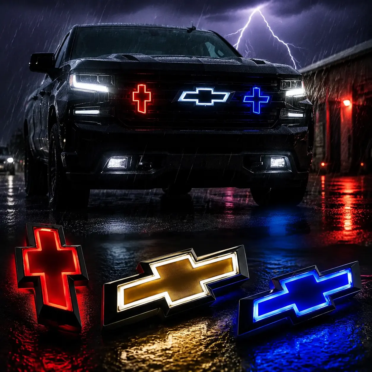 5D illuminated Chevrolet emblem light badge, single pack; cool LED glowing rear/front grille badge compatible with Chevrolet Cruze, Silverado, Malibu, and Tahoe—exterior car modification accessory