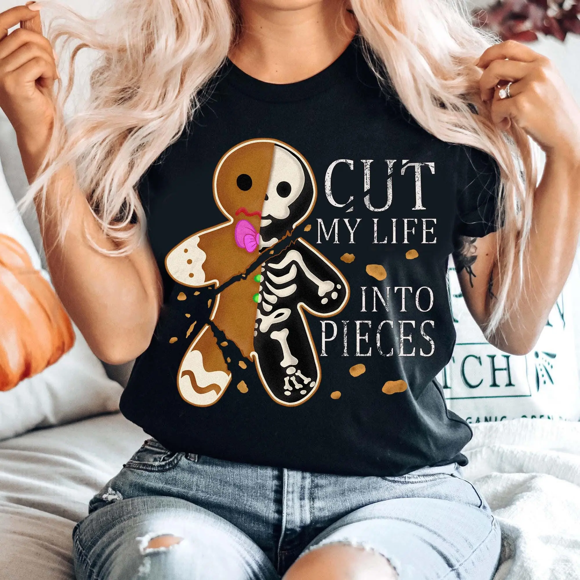 Cut My Life Into Pieces Gingerbread Christmas Sweatshirt, Elder Emo Christmas Shirt, Goth Black Aesthetics, Emo Creepmas Christmas