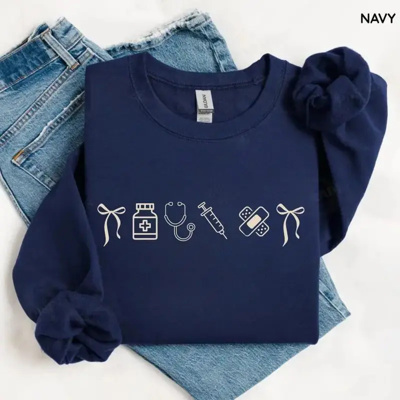Minimalist Nurse Icons Sweatshirt, Cute Medical Crewneck Sweatshirt, Registered Nurse RN Appreciation Gift for Her, Future Nurse Nursing School Graduation Pullover, Hospital Staff Outfit, Cute Healthcare Worker Valentine Day Gift for Women