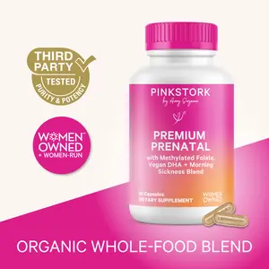 Pink Stork Premium Prenatal Vitamins for Women - with Probiotics + Digestive Health Blend - 1 Month Supply