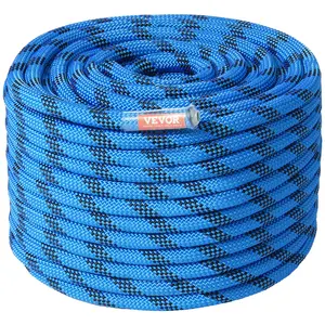 VEVOR 12.7mm Static Climbing Rope, 60.9M(200ft) Outdoor Rock Climbing Rope 30KN Breaking Tension, Fiber Rope with Steel Snap Hooks for Escape, Rappelling, Fire Rescue, Blue