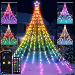 12-ft Flagpole Christmas Tree Pre-lit Programmable RGB Fairy Lights Decorations Outdoor