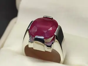 Natural 8.5 Carat Deep Red Ruby Sterling Silver 925 Handmade Yaqoot Mens Plain Ring