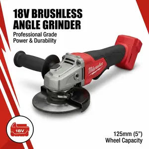 Milwaukee 18V 125mm Brushless Angle Grinder Kit With 1 Battery 1 Charger 2026 Cordless Cutting Grinding Tool for Metal Fabrication Construction Automotive Tools Mechanics Milwaukee Accessories Tools  Spindle Variable Speed Durable Design