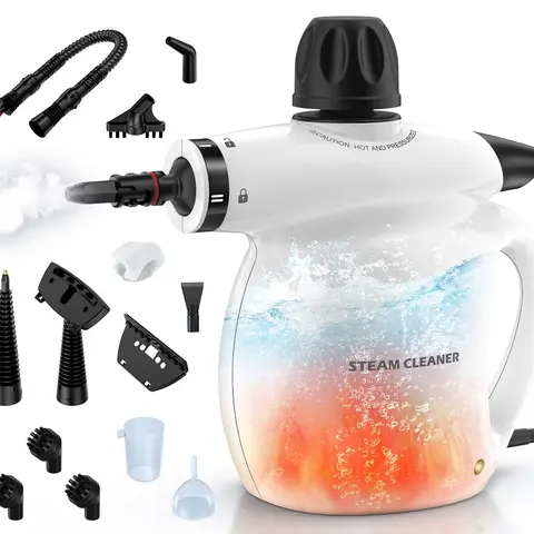 Pressurized Handheld Steam Cleaner - 12-Tool Kit Multifunction Floor Steamer, Compact Antibacterial Cleaner with 110°C Grime Lift for Bathroom, Kitchen, Clothes & Furniture Deep Cleaning, White Household Appliance