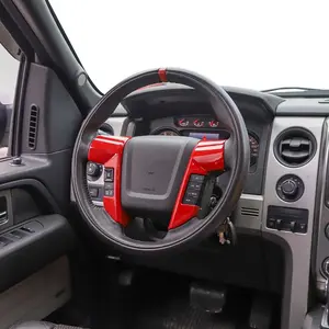 Ford F150 2009-2014 Custom Steering Wheel Moulding Cover Trim ABS Red Carbonfiber Silver Gloss Coating Polyurethane Easy Install Durability