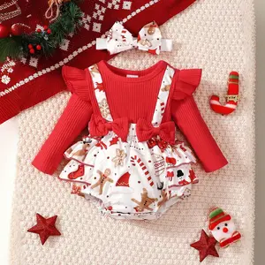Baby Girl Christmas Ruffle Bodysuit – Soft White Outfit with Bow, Perfect for Holiday Photos & First Christmas